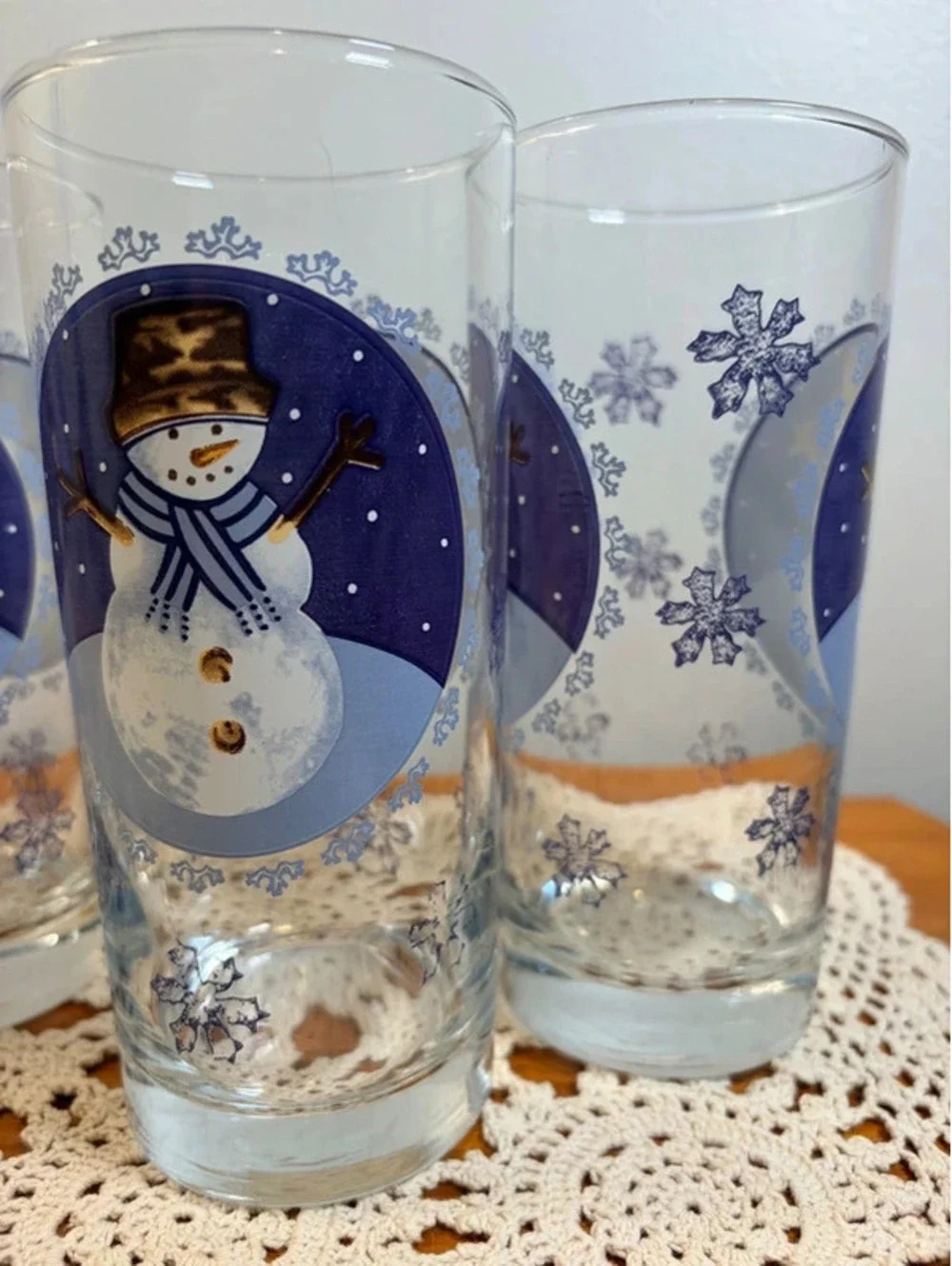 Vintage Snowman Christmas Highball Glasses Set of 5